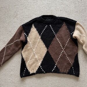 Zara Argyle Sweater - Black, Brown, and Cream